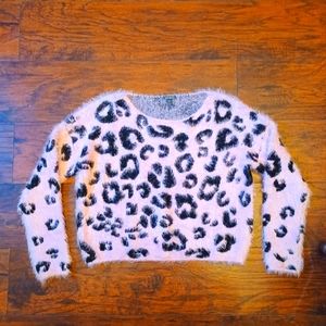 Pink Ice Animal Print Fuzzy Sweater Y2K Barbiecore